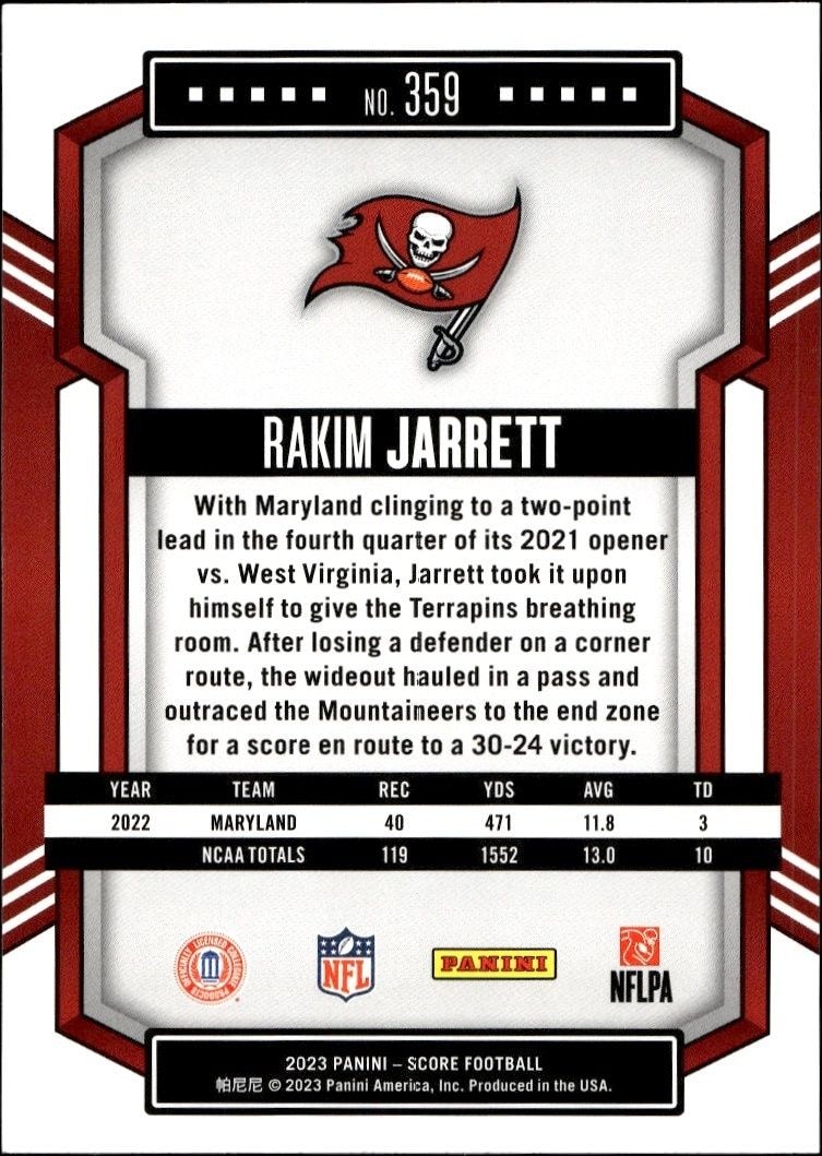 2023 Panini Score Rakim Jarrett #359 football trading card back