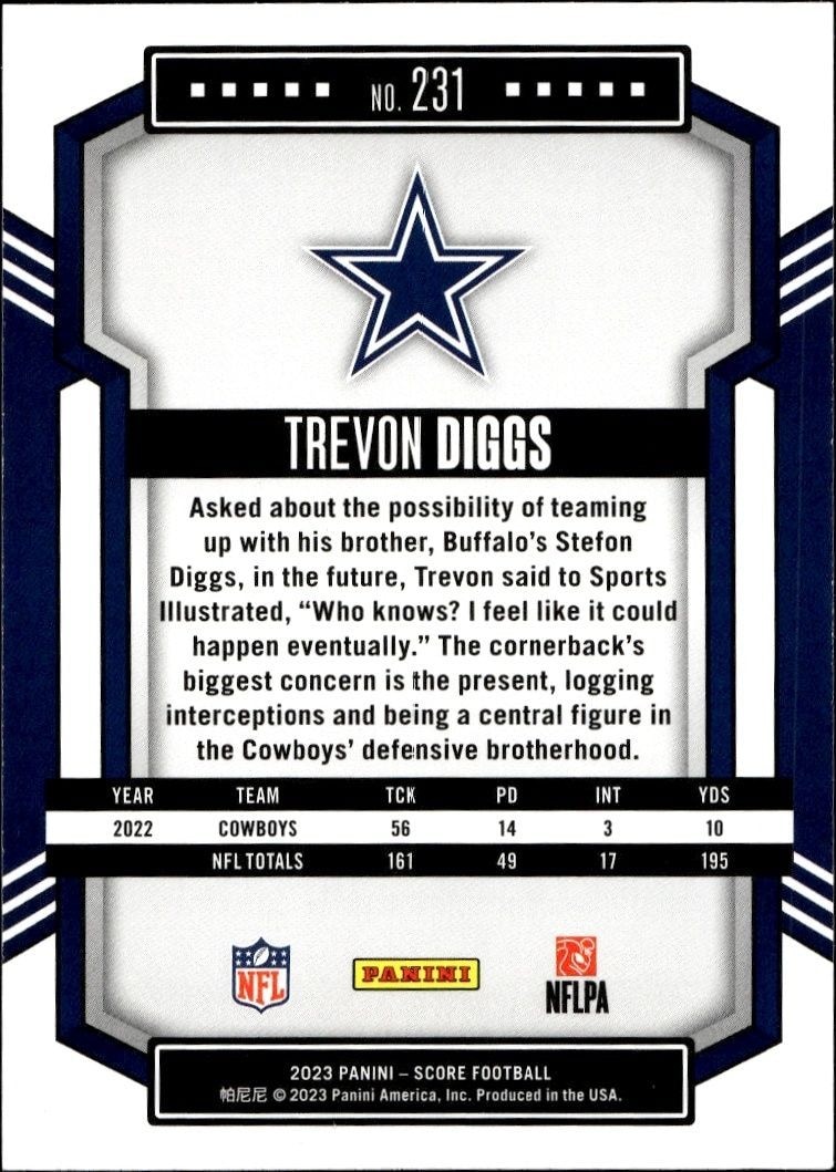 2023 Panini Score Trevon Diggs #231 football trading card back