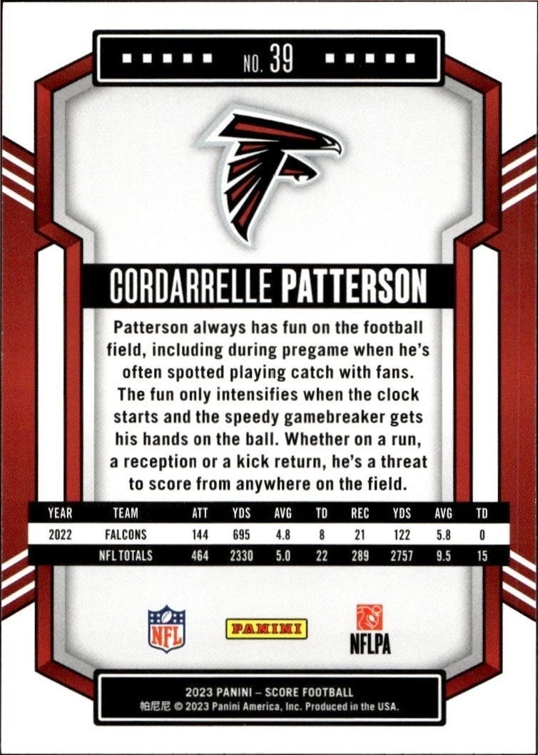 2023 Panini Score Cordarrelle Patterson #39 football trading card back