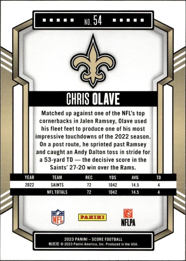 2023 Panini Score Chris Olave #54 football trading card back