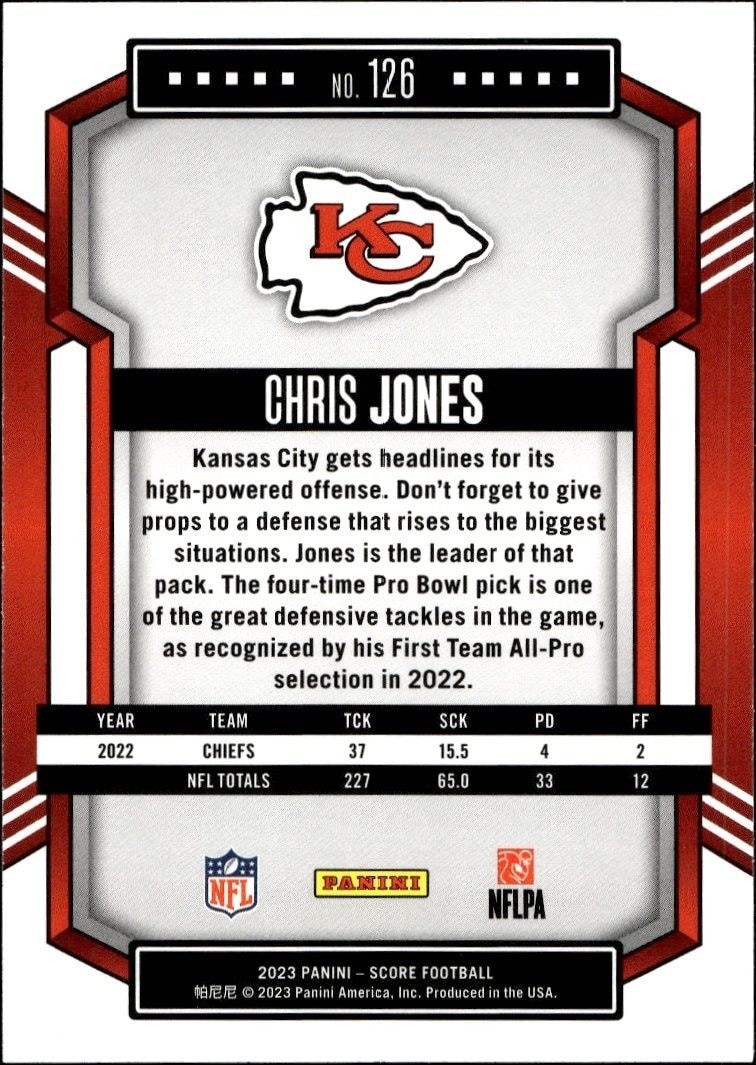 2023 Panini Score Chris Jones #126 football trading card back