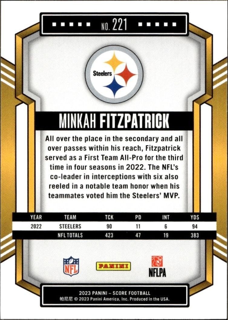 2023 Panini Score Minkah Fitzpatrick #221 football trading card back
