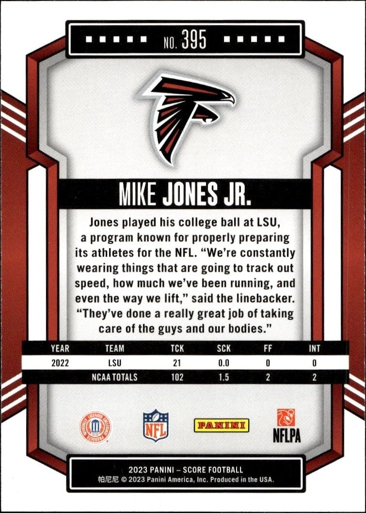 2023 Panini Score Mike Jones Jr. #395 football trading card back