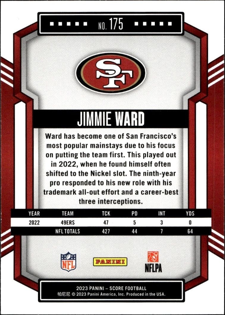 2023 Panini Score Jimmie Ward #175 football trading card back