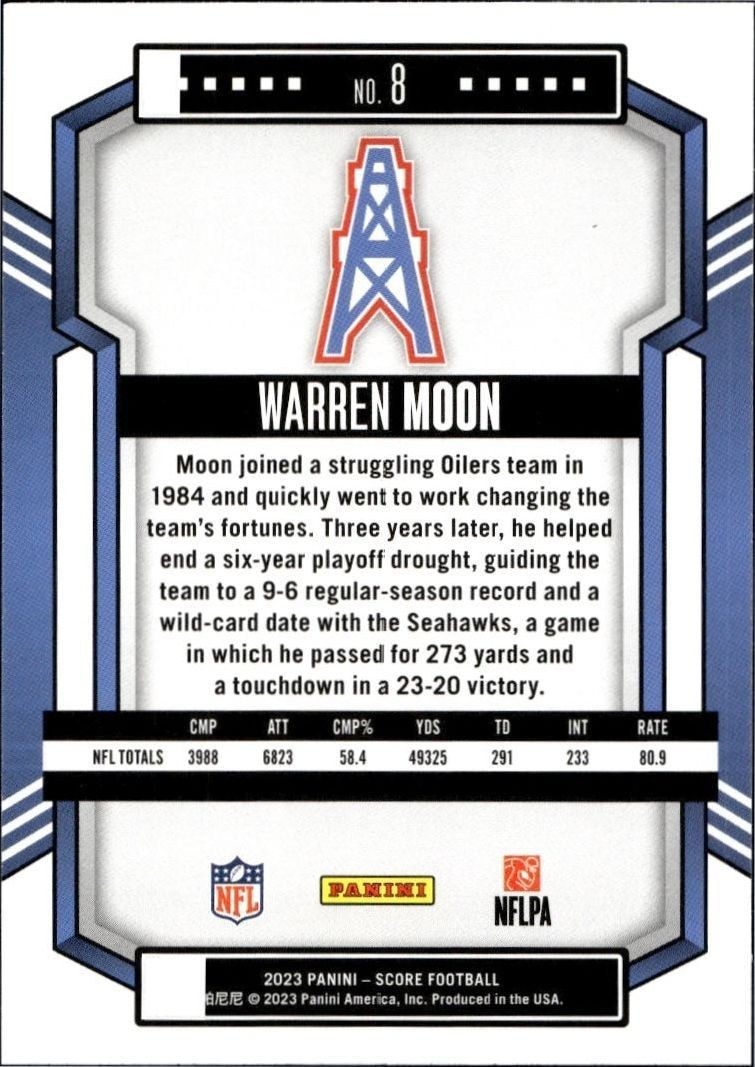 2023 Panini Score Warren Moon #8 football trading card back