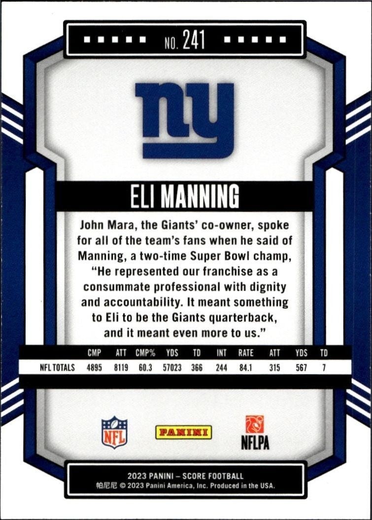 2023 Panini Score Eli Manning #241 football trading card back