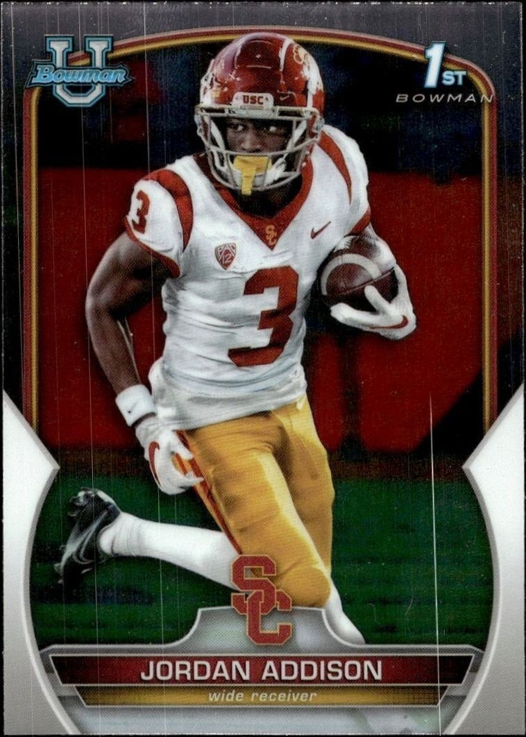 2022 Bowman University Chrome Jordan Addison #36 trading card