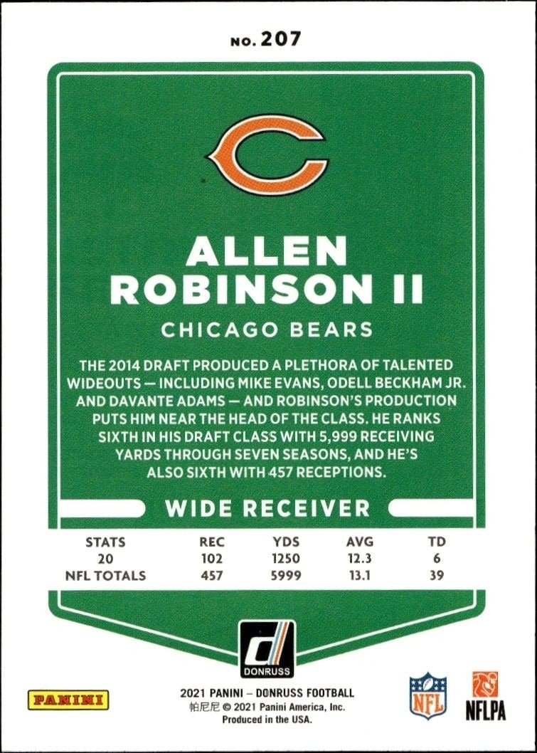 2021 Panini Donruss Allen Robinson II #207 football trading card back
