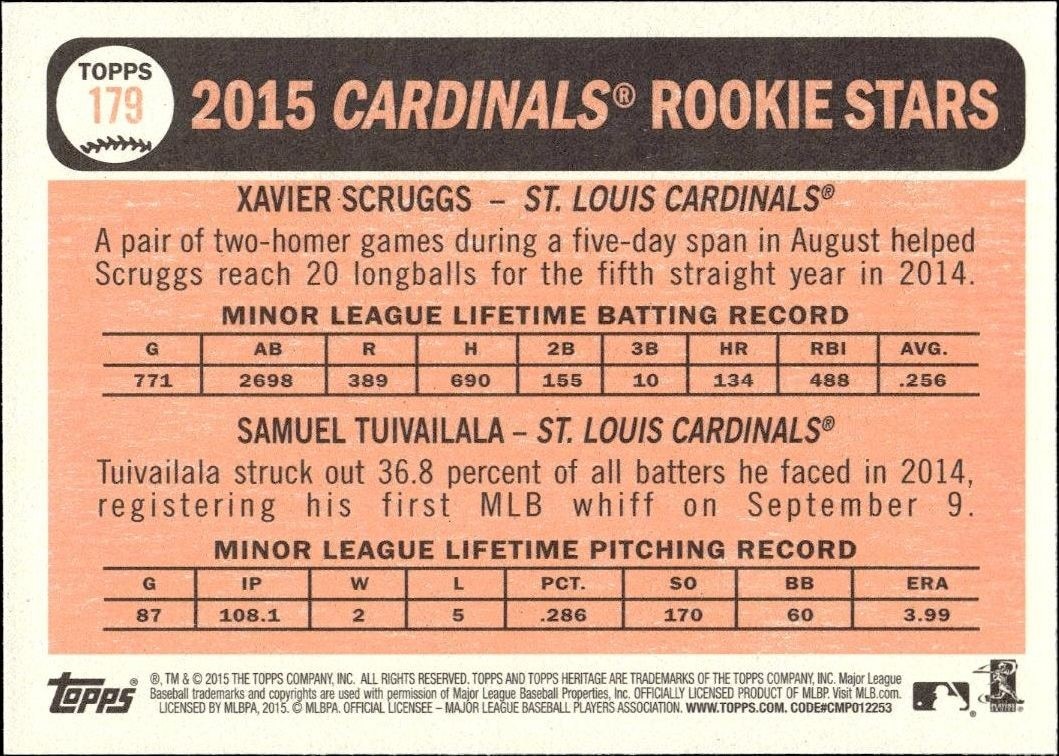2015 Topps Heritage Samuel Tuivailala #179 baseball trading card back