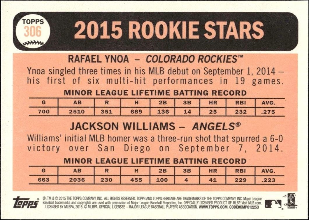 2015 Topps Heritage Jason Rogers #164 baseball trading card back