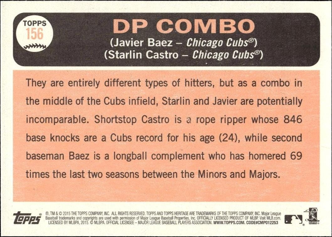 2015 Topps Heritage Starlin Castro #156 baseball trading card back