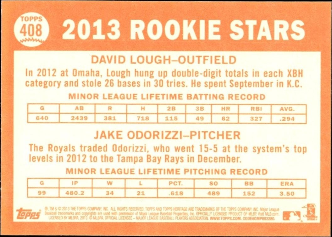2013 Topps Heritage David Lough #408 baseball trading card back