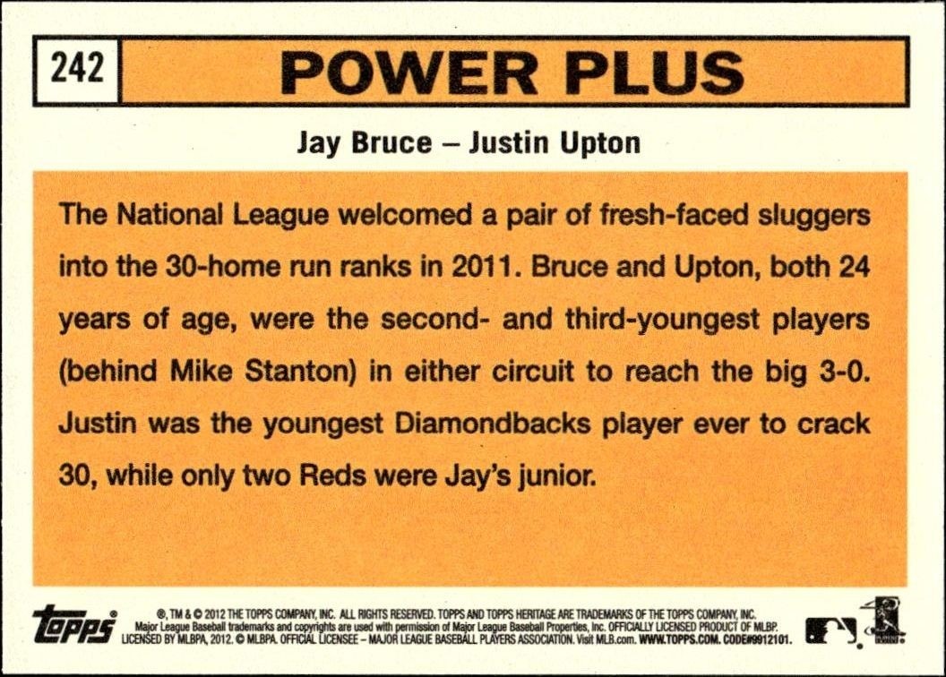 2012 Topps Heritage Jay Bruce #242 baseball trading card back
