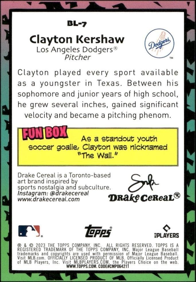 2023 Topps Big League Clayton Kershaw #BL-7 baseball trading card back