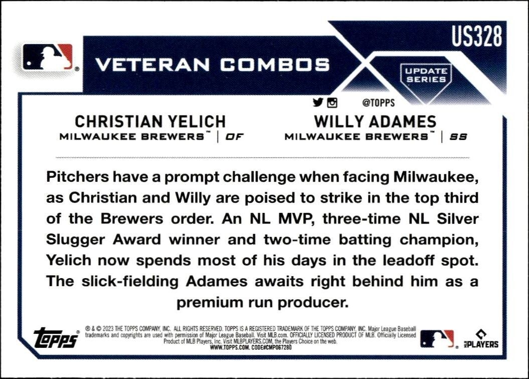 2023 Topps Update Series Christian Yelich #US328 baseball trading card back