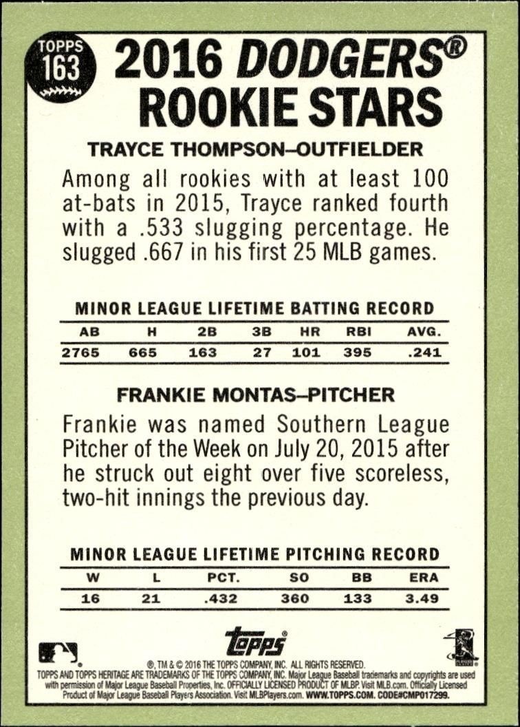 2016 Topps Heritage Trayce Thompson #163 baseball trading card back