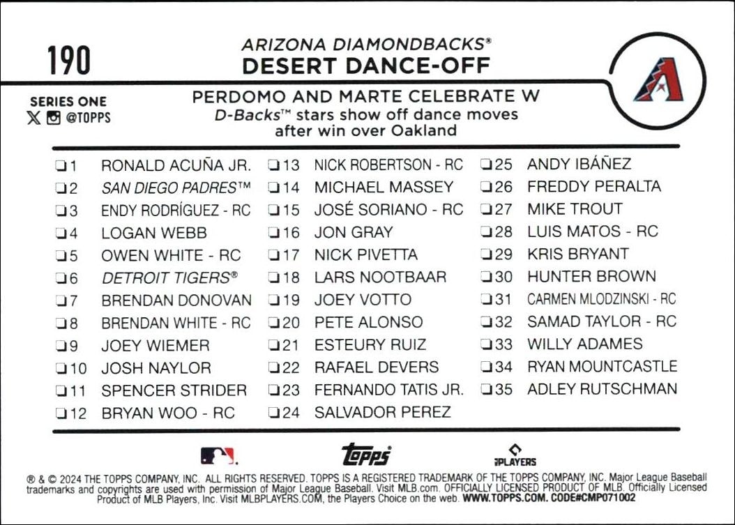 2024 Topps Geraldo Perdomo #190 baseball trading card back