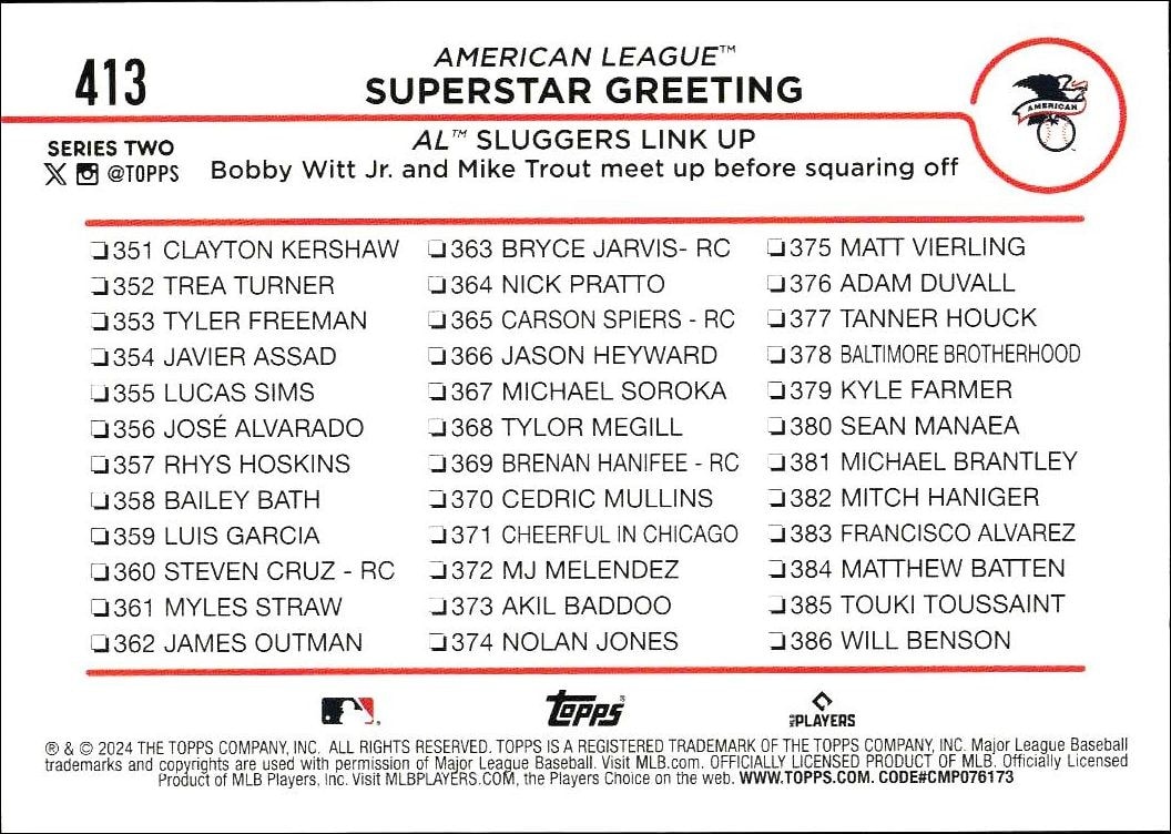 2024 Topps Series 2 Bobby Witt Jr. #413 baseball trading card back