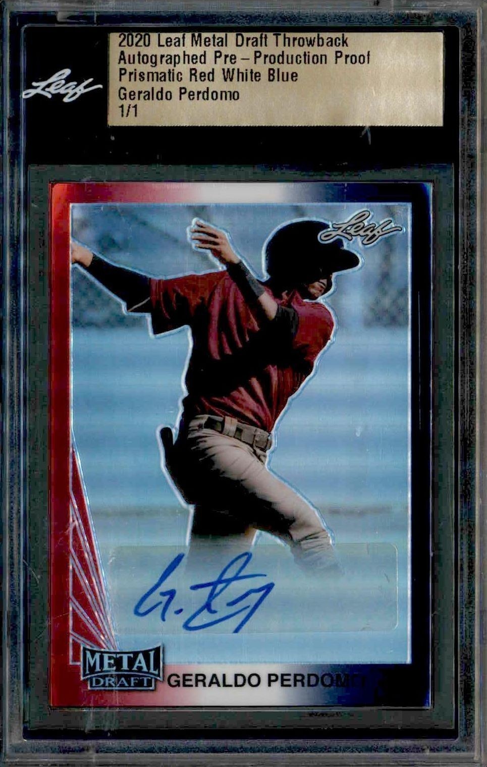 2020 Leaf Metal Draft Throwback Geraldo Perdomo #1/1 baseball trading card front