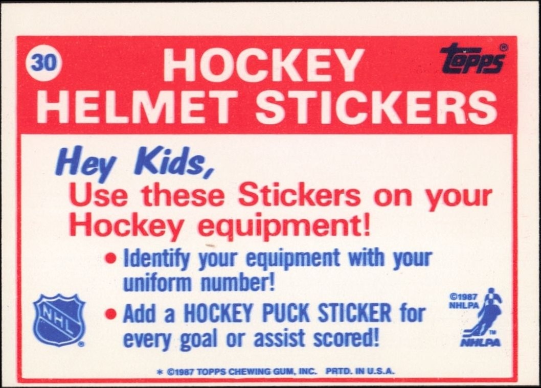1987-88 Topps Washington Capitals #30 hockey trading card back
