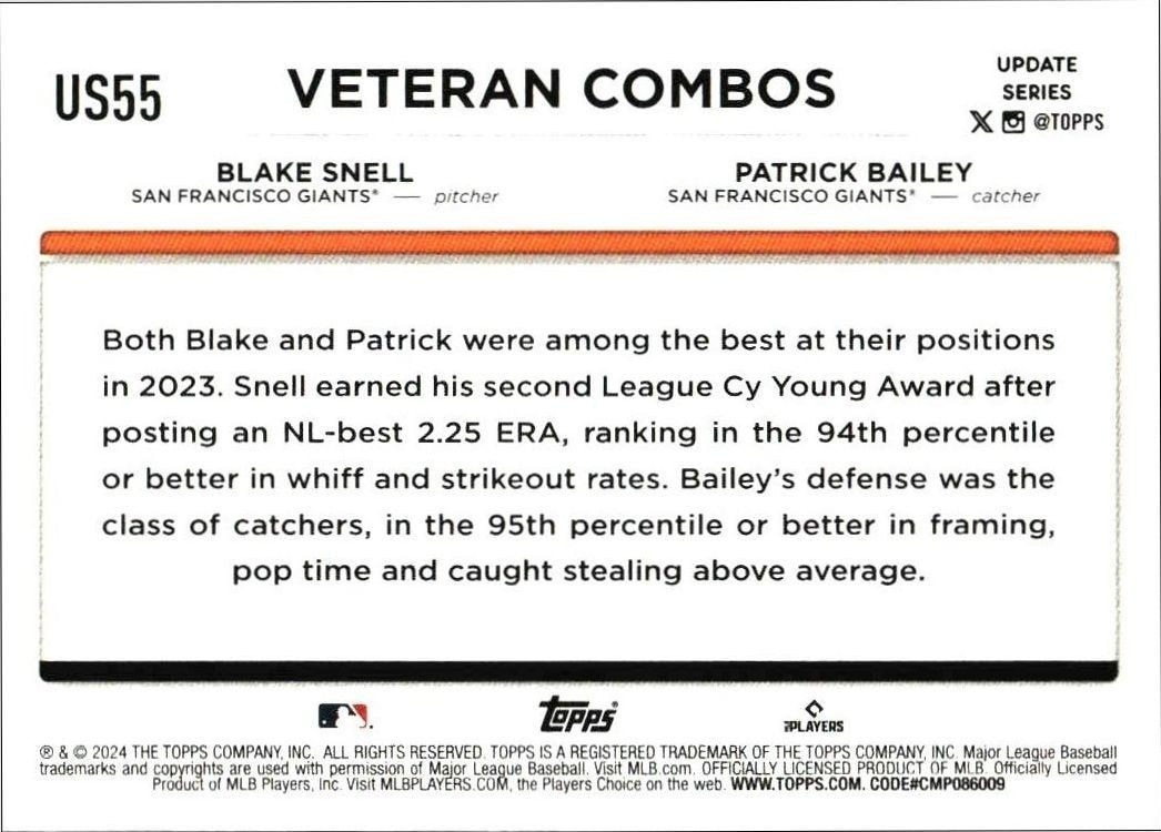 2024 Topps Update Series Blake Snell #US55 baseball trading card back