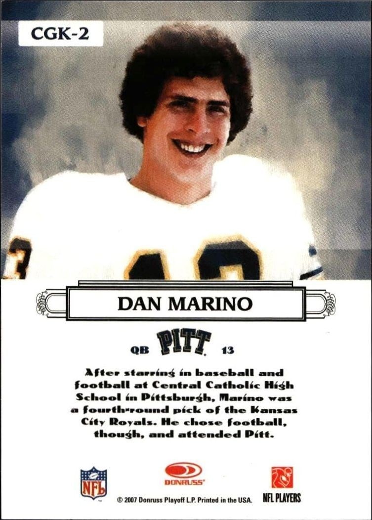 2007 Donruss Threads Dan Marino #CGK-2 football trading card back
