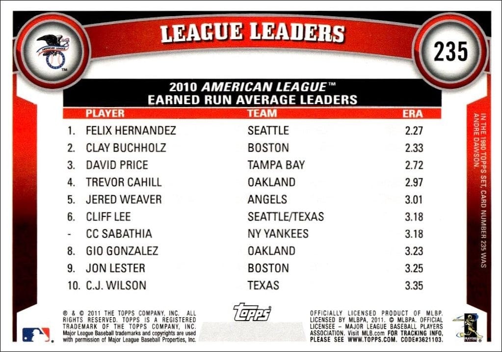 2011 Topps Felix Hernandez #235 baseball trading card back