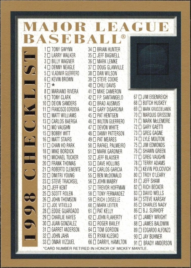 1998 Topps Checklist #CL1 trading card