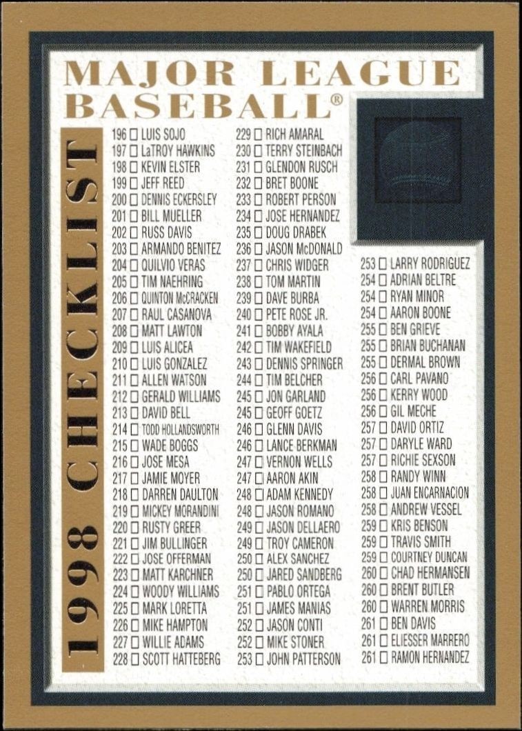 1998 Topps Checklist #CL2 trading card