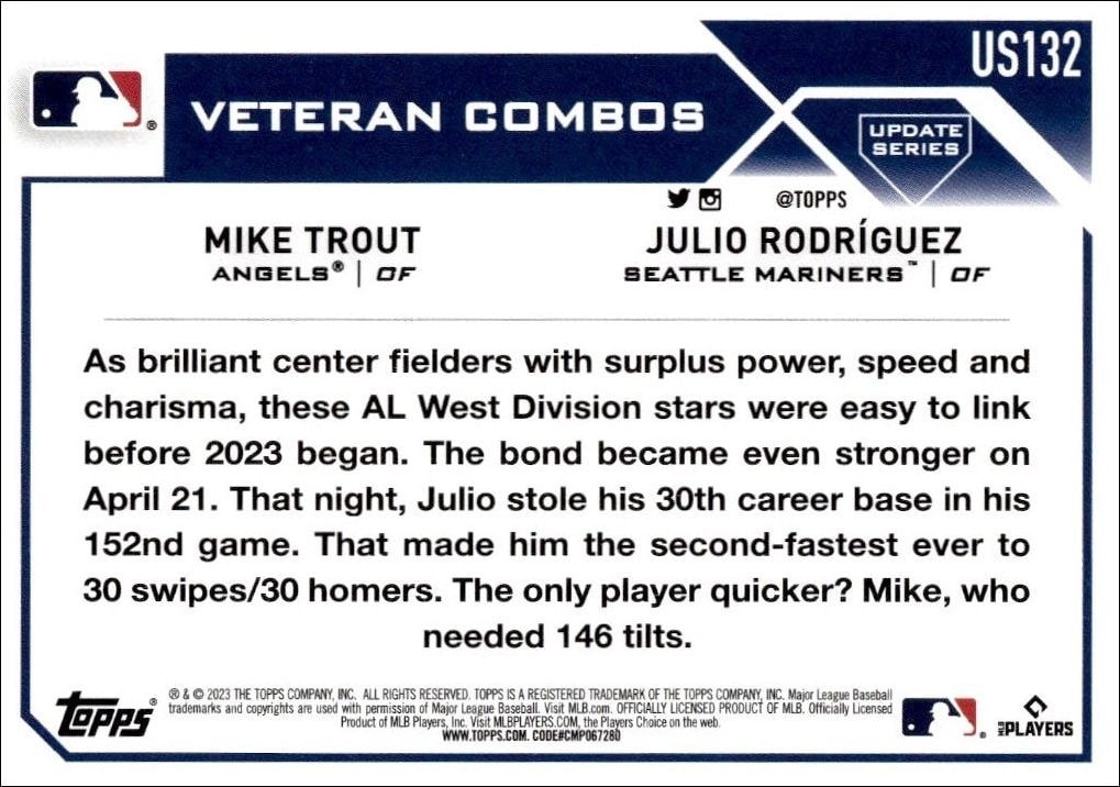 2023 Topps Update Series Mike Trout #US132 baseball trading card back