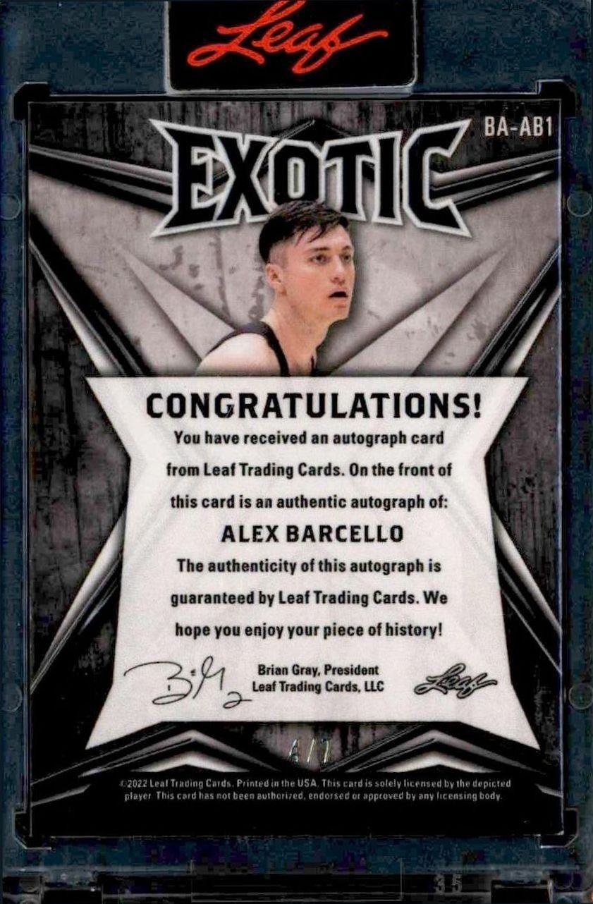 2022-23 Leaf Exotic Alex Barcello #BA-AB1 basketball trading card back