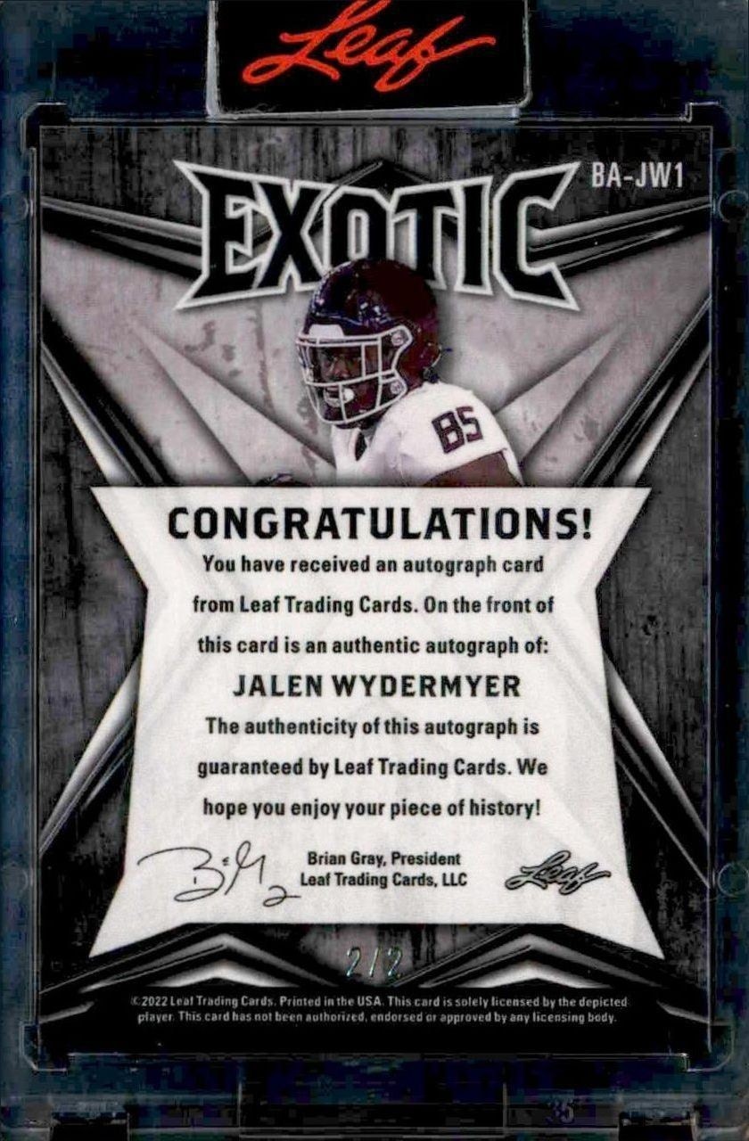 2022 Leaf Exotic Jalen Wydermyer #BA-JW1 football trading card back
