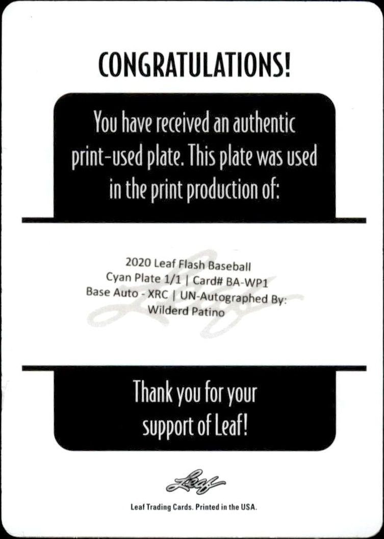 2020 Leaf Flash Wilderd Patino #BA-WP1 baseball trading card back