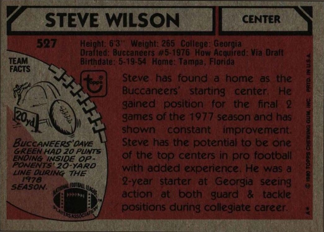 1980 Topps Steve Wilson #527 football trading card back