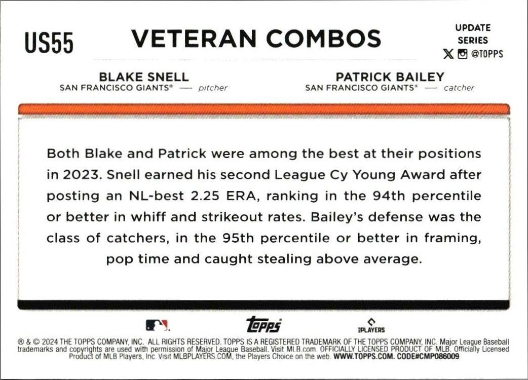 2024 Topps Update Series Blake Snell #US55 baseball trading card back