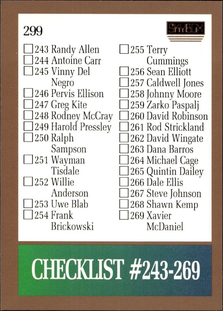 1990-91 Skybox Checklist #299 trading card