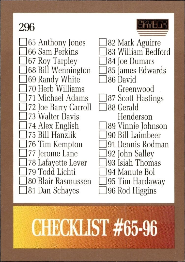 1990-91 Skybox Checklist #296 trading card