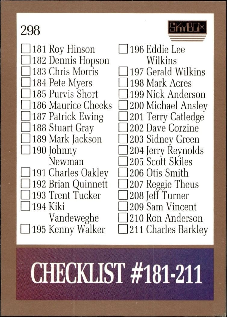 1990-91 Skybox Checklist #298 trading card