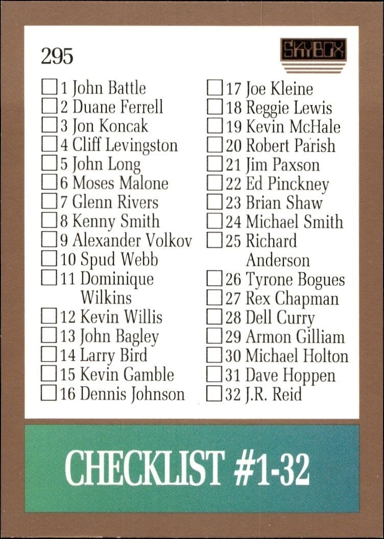 1990-91 Skybox Checklist #295 trading card