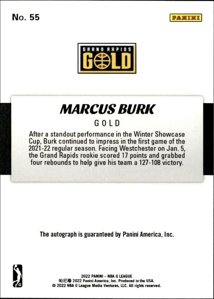 2021-22 Panini NBA G League Marcus Burk #55 basketball trading card back