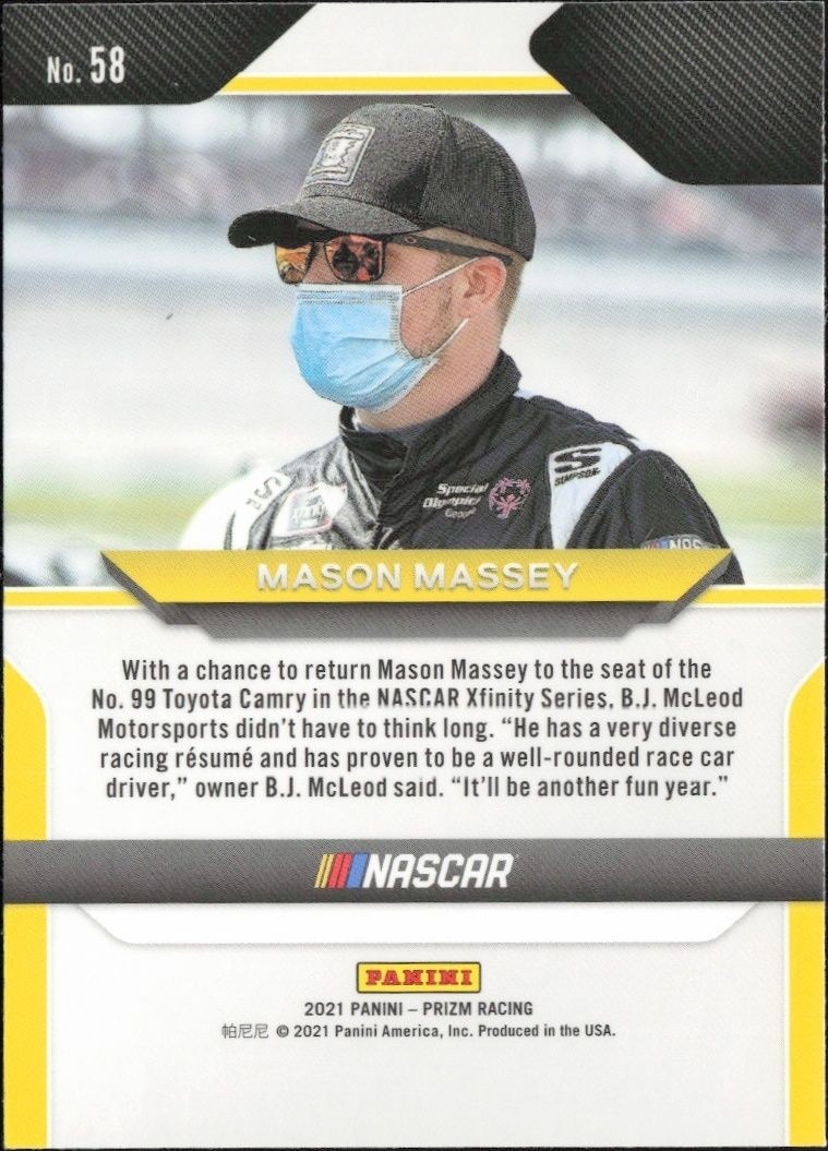 2021 Panini Prizm Mason Massey #58 racing trading card back