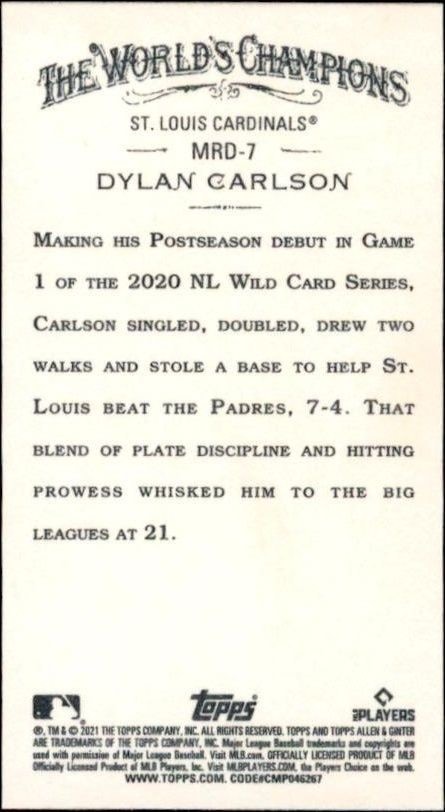 2021 Topps Allen & Ginter Dylan Carlson #MRD-7 baseball trading card back