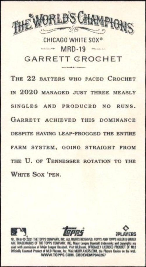 2021 Topps Allen & Ginter Garrett Crochet #MRD-19 baseball trading card back