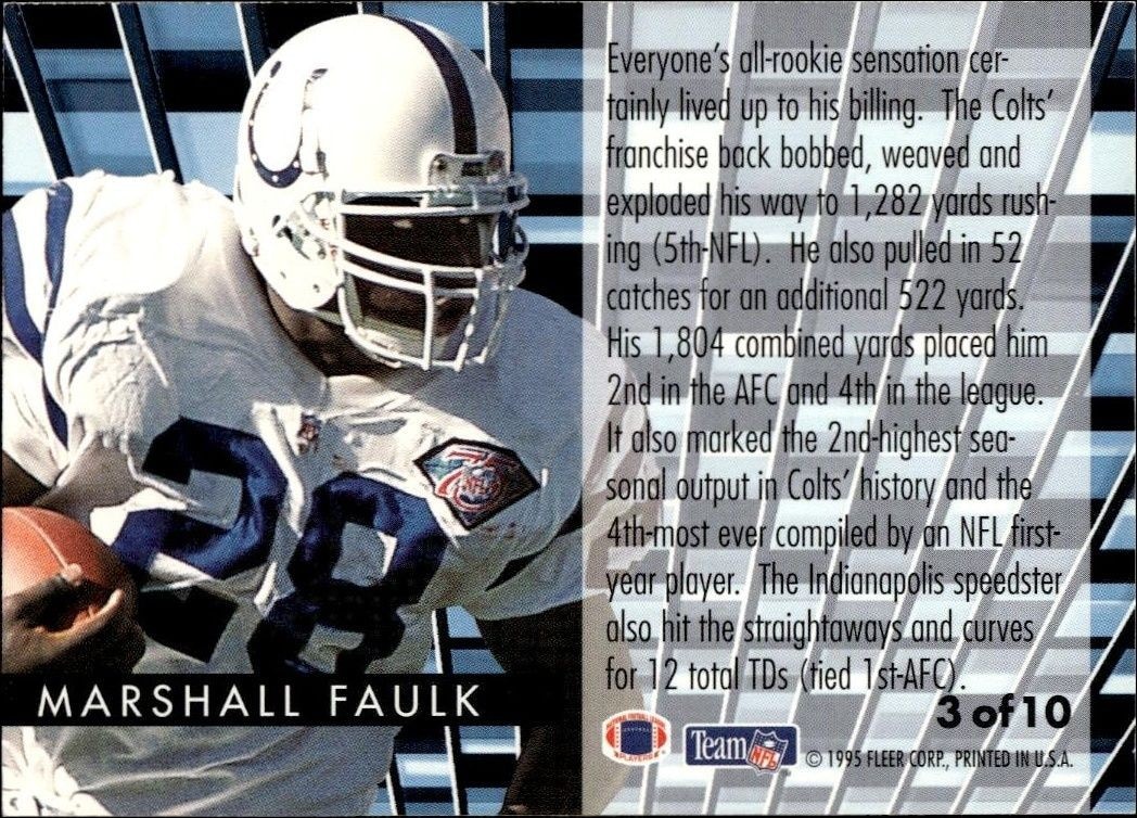1995 Fleer Marshall Faulk #3 football trading card back