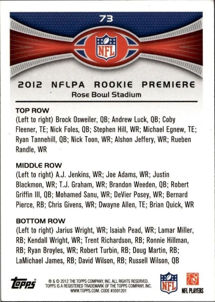 2012 Topps 2012 Nflpa Rookie Premiere #73 football trading card back