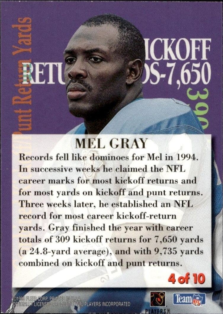 1995 Fleer Ultra Ultra Mel Gray #4 football trading card back