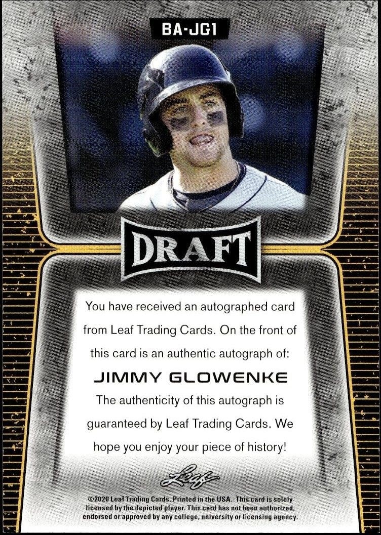 2020 Leaf Draft Jimmy Glowenke #BA-JG1 baseball trading card back