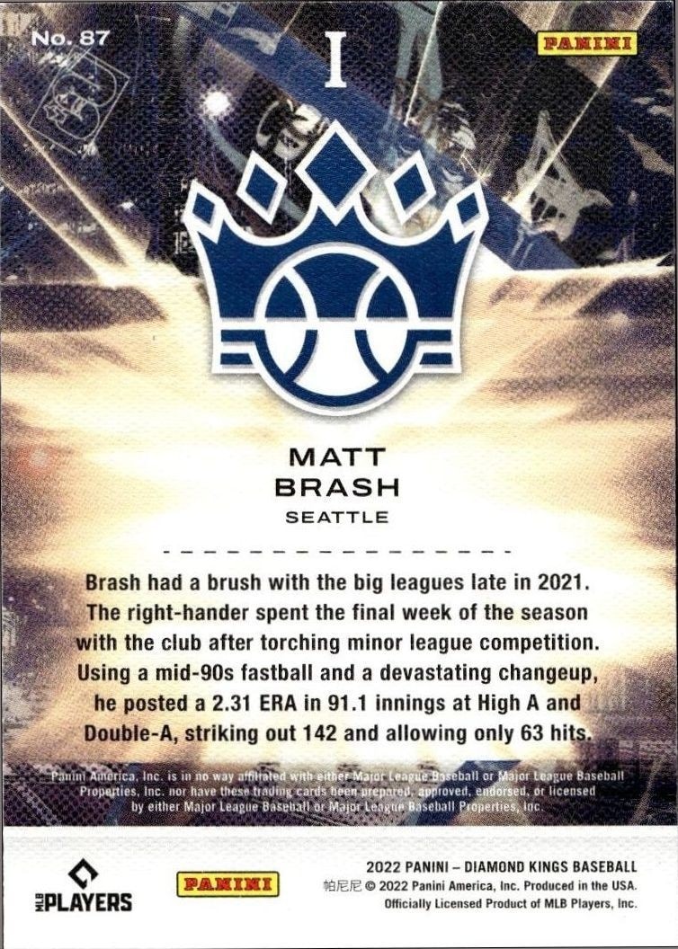 2022 Panini Diamond Kings Matt Brash #87 baseball trading card back