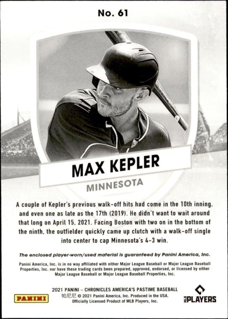 2021 Panini Chronicles Max Kepler #61 baseball trading card back