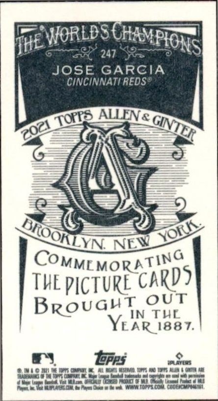 2021 Topps Allen & Ginter Jose Garcia #247 baseball trading card back